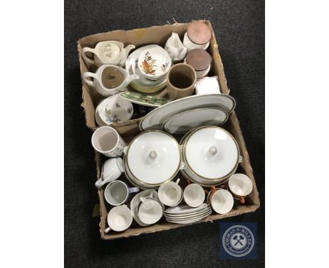 Two boxes of Hornsea storage jars, Midwinter tea china, Minton dinner ware etc 