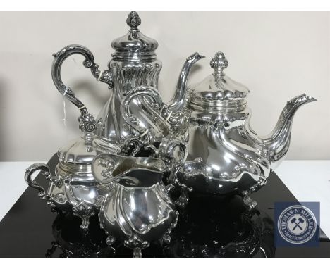 A Norwegian silver four-piece tea service by Norsk Filigransfabrikk, comprising teapot, hot water jug, milk jug and sucrier, 