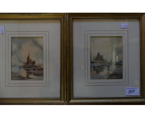 K Varney - a pair of small watercolour studies, beached fishing boat