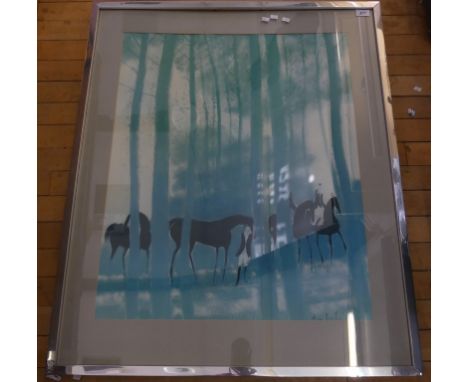 Andre Brasilier coloured print of a woodland scene with horses.