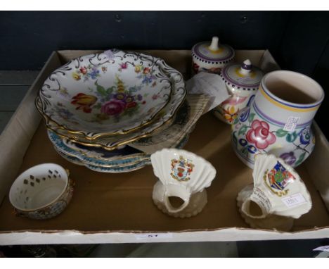 A mixed lot comprising three Poole pottery vases, various decorated plates, crested china models etc 