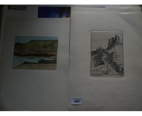 J W King, two dry point etchings of views of Scarborough, plus one further print and a range of Pirelli pictures