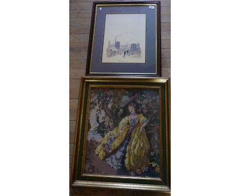 A framed limited edition print after G W Burkes, no 45/375, together with a framed tapestry picture (2)