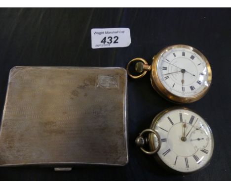 A mixed lot comprising London hallmarked silver cigarette case with engine turned decoration, together with silver case key w