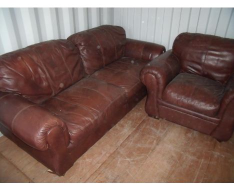 Quality extremely large two seat leather sofa and matching armchair 