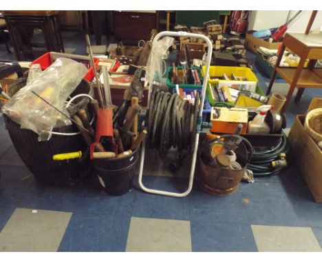 A Collection of Garden Tools, Hose Pipes Etc. 