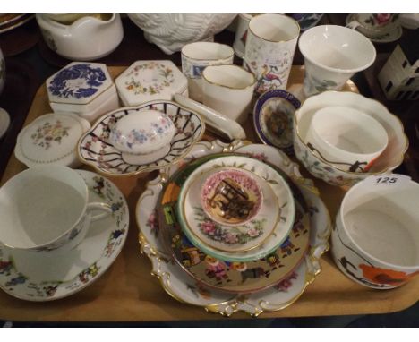 A Tray Containing Wedgwood Susie Cooper, Spill Vases, Decorated Plated and Dishes, Child's Tea Cup and Saucer Etc. 