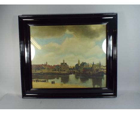 An Ebonised Continental Print of A Harvest Scene.