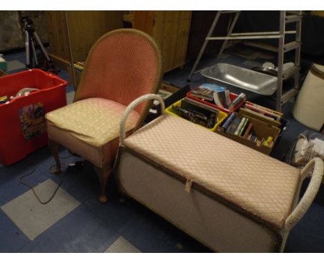 A Loom Ottoman Containing Bed Linens, A Loom Chair and A Reading Lamp.