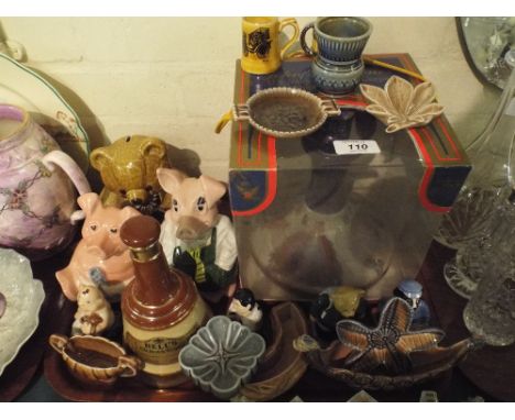 A Box of Wade to Include U.S Navy Decanter, Two Nat West Pigs, Figures Etc. 