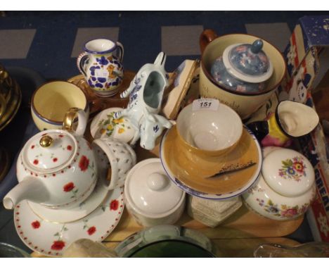 A Tray of Mixed Ceramics to Include Ginger Jar Teapot Cow Creamer Large Torquay Ware Breakfast Cup and Saucer Etc.