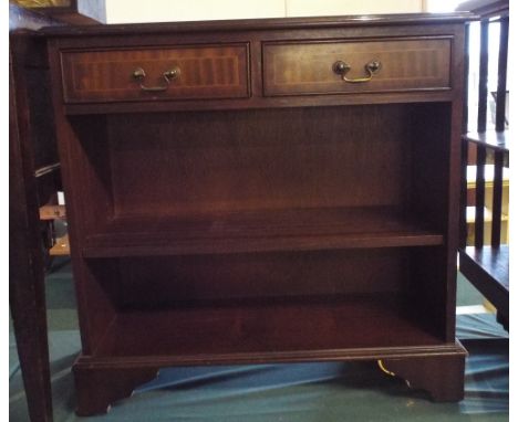 A Mahogany Two Shelf Bookcase with Two Top Drawers.