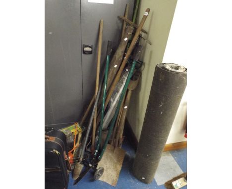 A Collection of Garden Tools, Roll of Felt Etc.