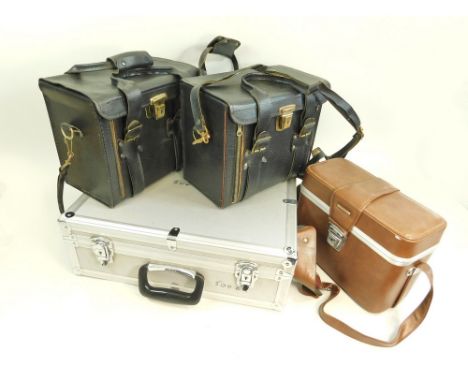CAMERA CASES. A Hakuba aluminium case, two black leather outfit cases &amp; one other.