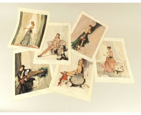 GLAMOUR PRINTS. Six coloured glamour prints after David Wright, issued by The Sketch.