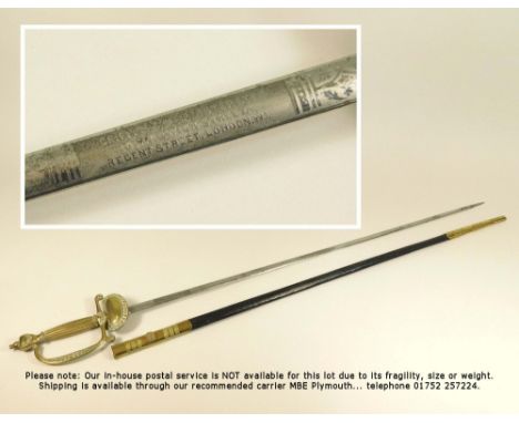 DRESS SWORD. A dress sword & scabbard, etched blade with George VI cypher & marked 'Griffiths & McAlister Ltd. 10 Warwick Str