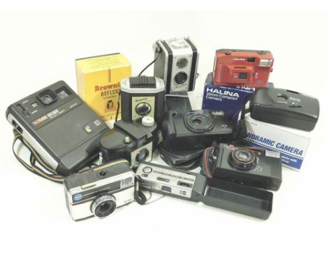 VARIOUS. Ten 20th century cameras including plastic compact, Kodak Brownie cameras etc. All cameras are untested &amp; being 