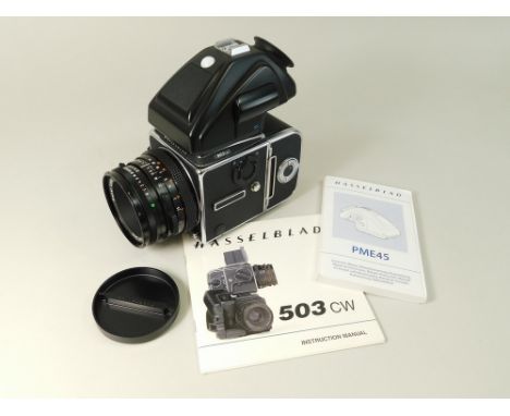 HASSELBLAD 503CW. A Hasselblad 503 CW camera with Carl Weiss Planar f2.8 80mm lens No. 6773571, A 16 back, PME45 viewfinder &