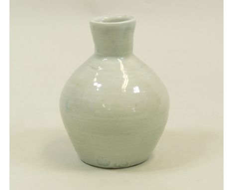 TREVOR CORSER. A Trevor Corser celadon glazed, porcelain bottle vase. Height 13cm. Personal &amp; Leach Pottery impressed mar