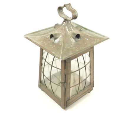 ARTS &amp; CRAFTS. An Arts &amp; Crafts brass hall lantern. Height 40cm.