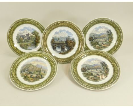 COLOUR PRINT PLATES. Five 19th century polychrome printed plates in the manner of Pratt, Fenton. Four named scenes, Hafod. S.