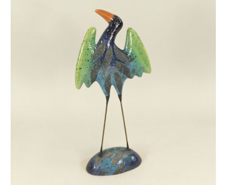 RAYMOND KINGHAN. Bird. A raku ceramic &amp; metal sculpture from the Forms of Life series. Potter's impressed stamp. Height 3