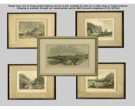 DANIELL ENGRAVINGS.A set of four 19th century Daniell engravings of Portreath, Lands End, Boscastle Pier & the Longships Ligh