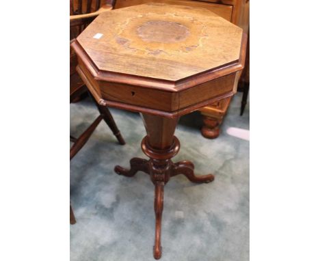 Victorian inlaid work table on tripod base