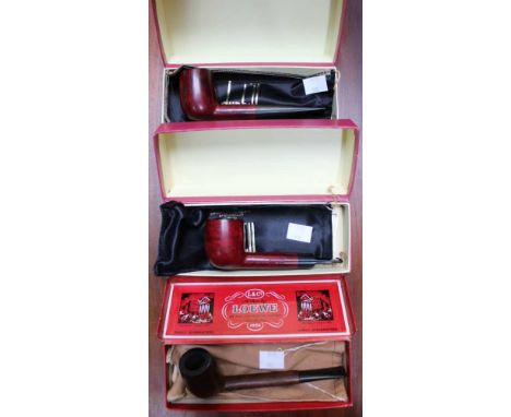 Two Dunhill pipes, one inscribed Dunhill Bruyere 40F/T, the other Dunhill Bruyere 60F/T and a Loewe of London pipe. All with 