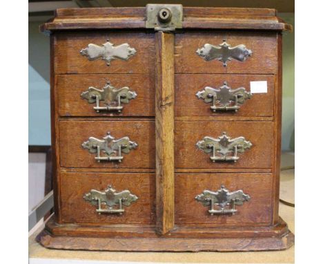 Edwardian oak table cabinet with fitted drawers 34cm high
