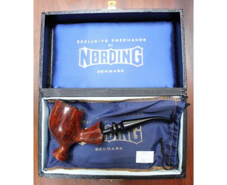 A Nording of Denmark handmade briar pipe, with bag and box