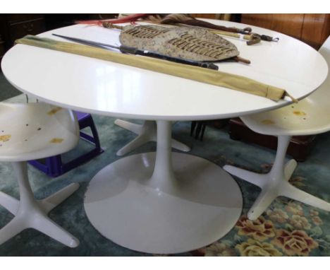 An Arkana tulip mid 20th century white circular dining table, 121cm in dia Condition: used but okay, marked with Arkana
