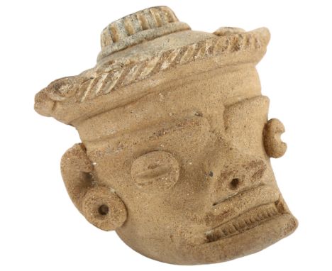 A pre-Columbian Mayan ceramic head, height 7cmGood condition, no chips cracks or restoration 