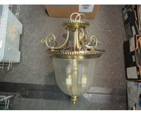 A large brass three bulb lantern, 14" diameter 