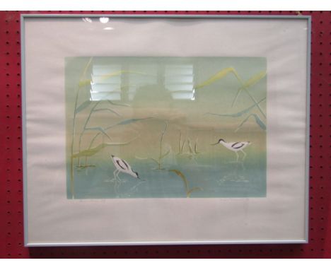 An original screen print of Avocets, limited edition 6/8, pencil signed lower right, 39cm x 49cm 