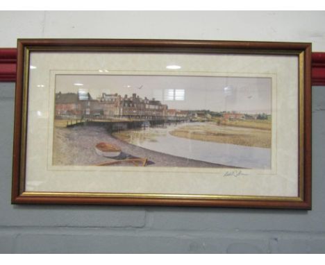 A print of Blakeney, Norfolk, taken from the original watercolour by Andrew Dibben, 1996 pencil signed lower right, framed an