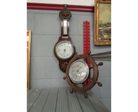 T.A.R.S. &amp; W. banjo barometer and a Skule ship's wheel form barometer 