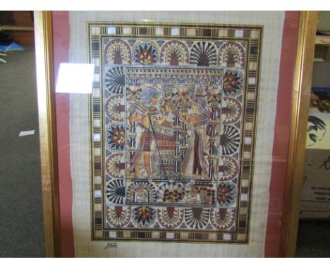 An Egyptian print on papyrus, gilt framed and glazed, 54cm x 41cm 