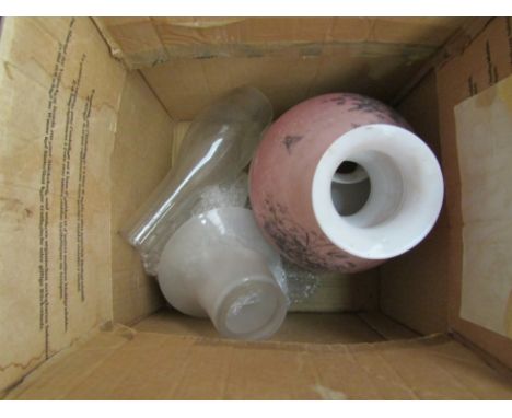A box of glass oil lamp shades and chimneys 