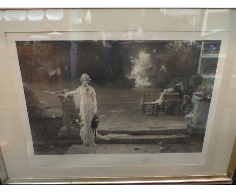 A monotone print of feuding lady and gent, after Edward Gilbert Hester (1843-1903), pencil signed, framed and glazed, 94cm x 