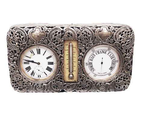 Victorian silver mounted desk compendium, the tooled leather case with easel style support verso, with silver mounted hinged 