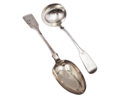 Victorian silver Fiddle pattern sauce ladle, hallmarked Josiah Williams & Co, Exeter 1850, together with a Victorian silver F