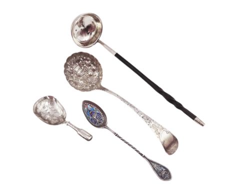 Scottish silver toddy ladle, with circular bowl and baleen twist handle, hallmarked Glasgow 1860, maker's mark JM, together w