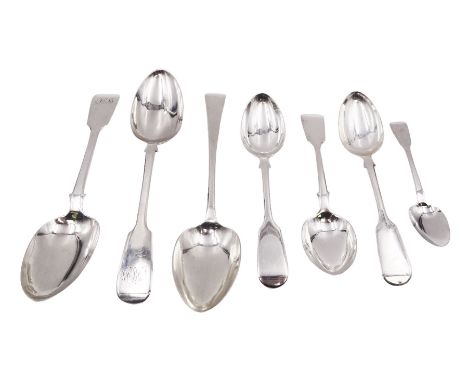 Pair of Victorian Exeter silver Fiddle pattern table spoons, with engraved monogram to terminal, hallmarked William Rawlings 