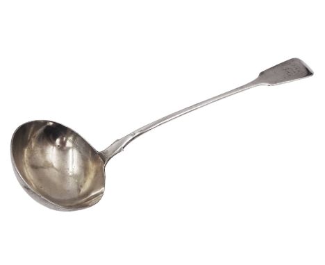 Victorian silver Fiddle pattern punch ladle, with personal engraving to terminal, hallmarked William Eaton, London 1839, L34c