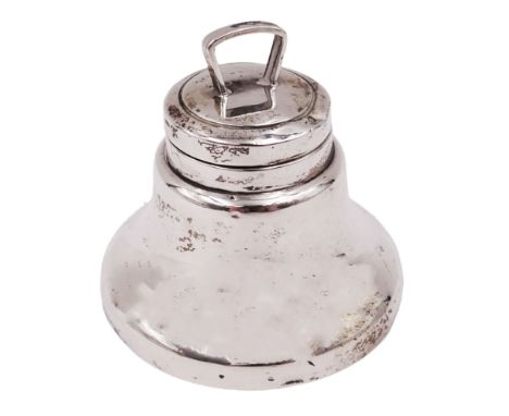 1920s silver novelty inkwell, modelled as a bell, the hinged cover with loop handle, hallmarked Birmingham 1922, maker's mark