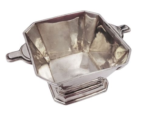 1930s silver twin handled open sucrier, of faceted octagonal form, with geometric details, hallmarked Charles S Green & Co Lt