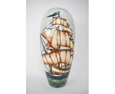 A late 20th century limited edition Moorcroft 'First Fleet' - HMS Sirius vase designed by Sally Tuffin, of elongated ovoid fo