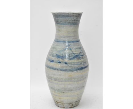 A studio pottery ovoid vase with flared rim, decorated with fish, signed B L possibly Bernard Leach (1887-1979), and dated 19