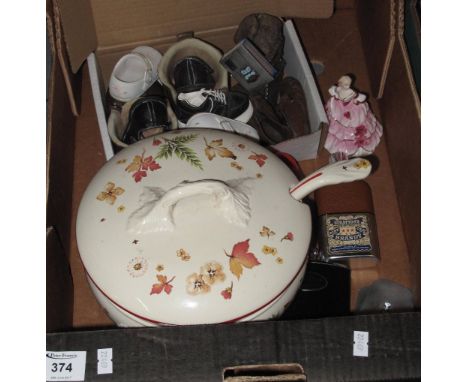 Tray of miscellaneous items to include: Coalport floral miniatures 'Lady Hannah'; Carltonware condiment set in the form of to